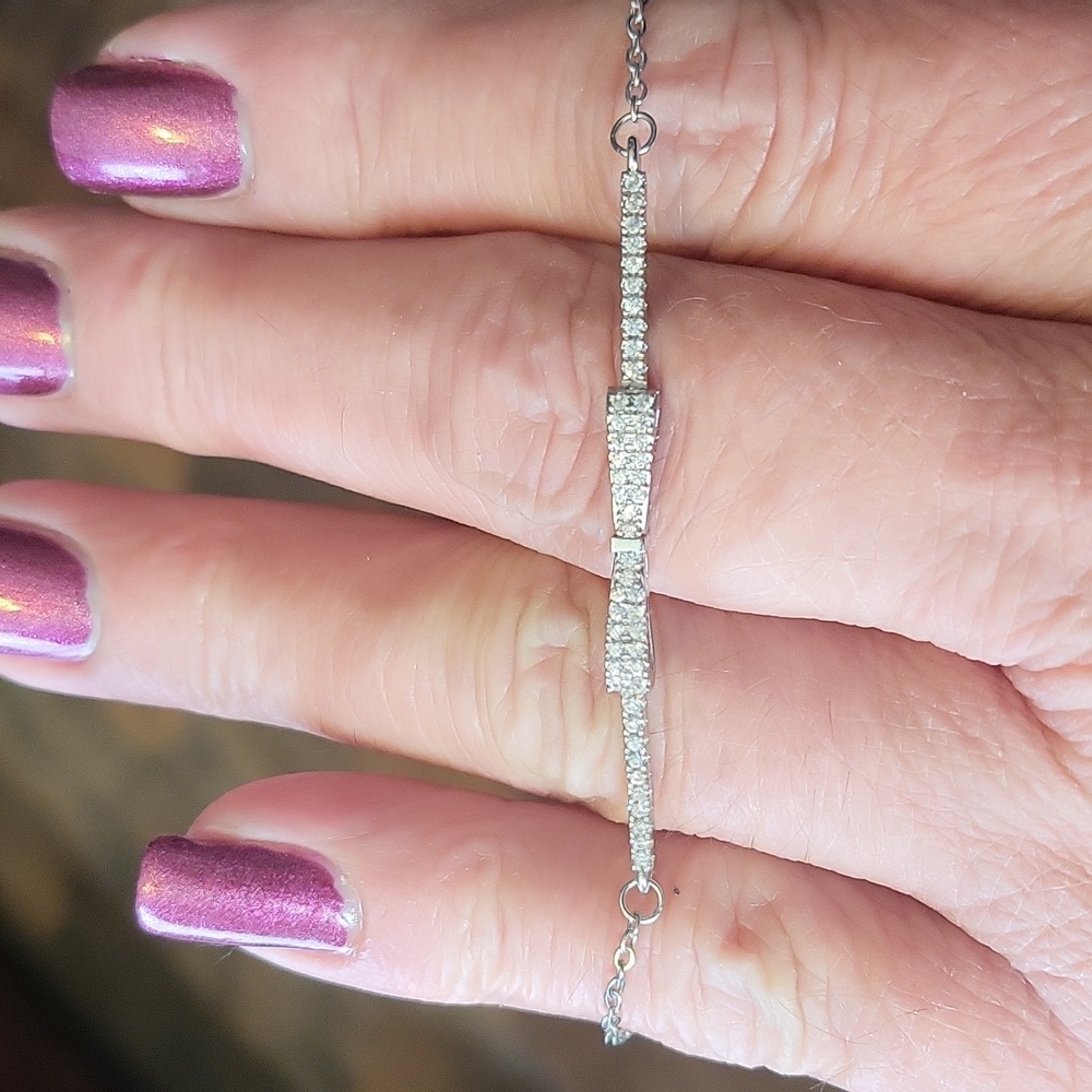 Simulated diamond bow bracelet
